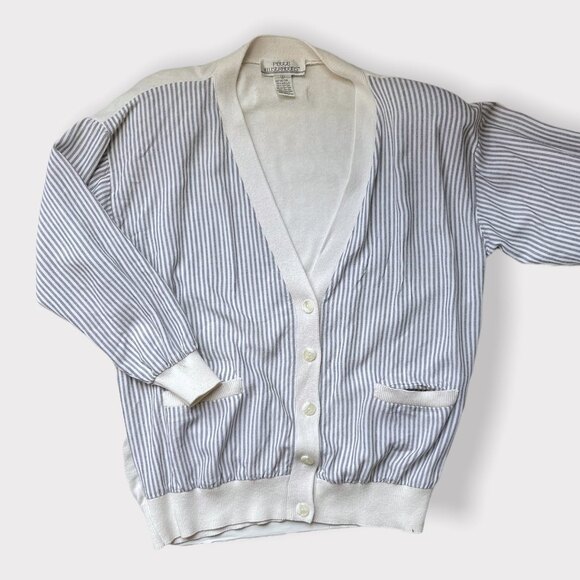 Vintage Blue & White Pinstripe Cardigan Sweater - Picture 1 of 9